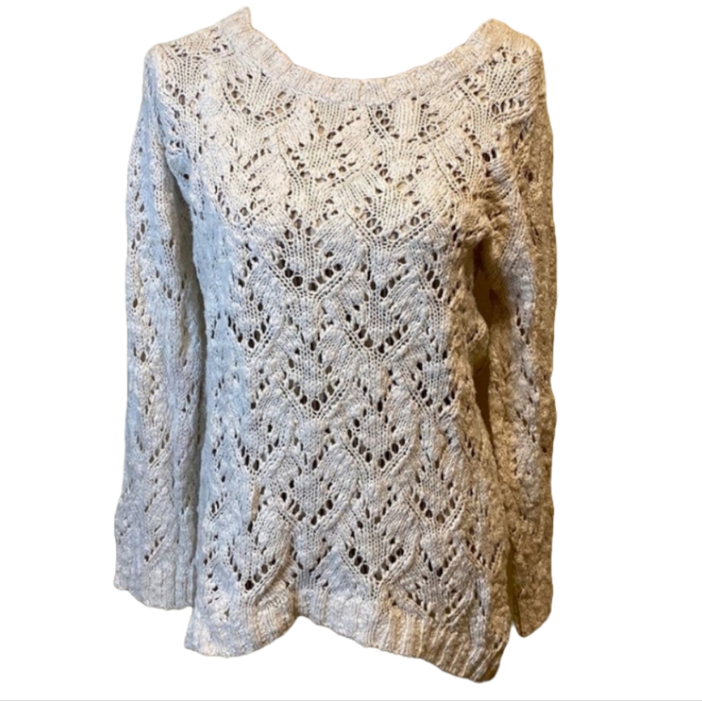 WD•NY L IVORY CROCHET BOHEMIAN LONGSLEEVE SWEATER
